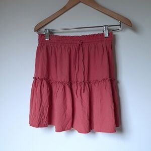 Women's Pink Tiered Skirt Linen Blend Zenana Size M